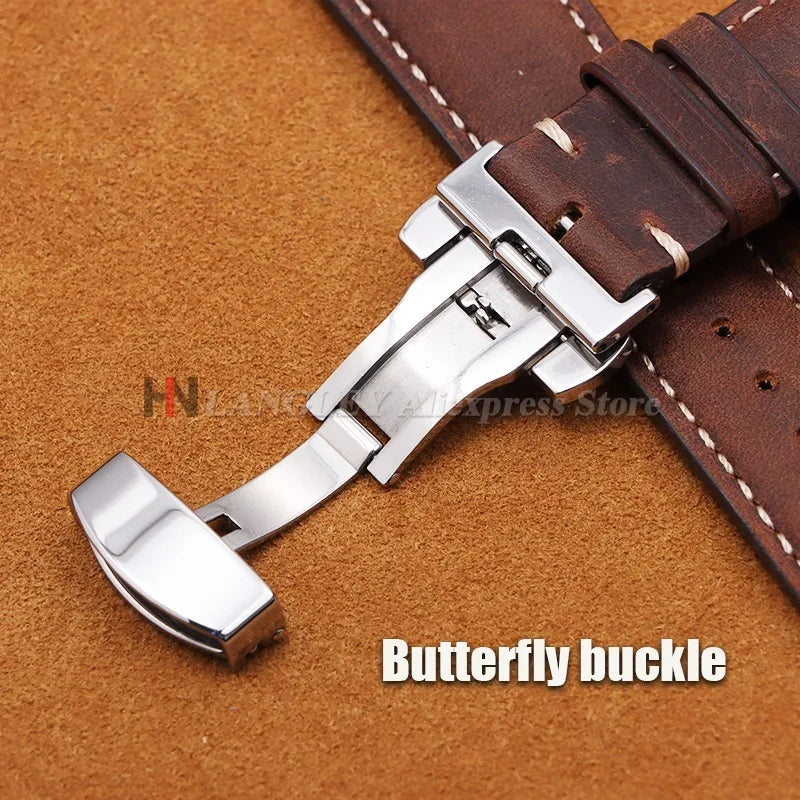 COROS Leather Watch Band Genuine Calfskin Brown Strap Butterfly Clasp