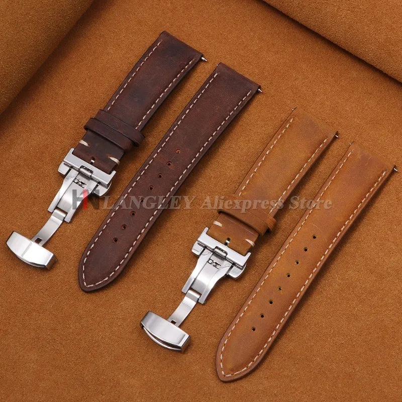 COROS Leather Watch Band Genuine Calfskin Brown Strap Butterfly Clasp