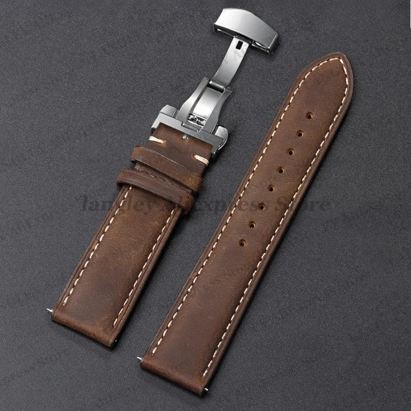 COROS Leather Watch Band Genuine Calfskin Brown Strap Butterfly Clasp