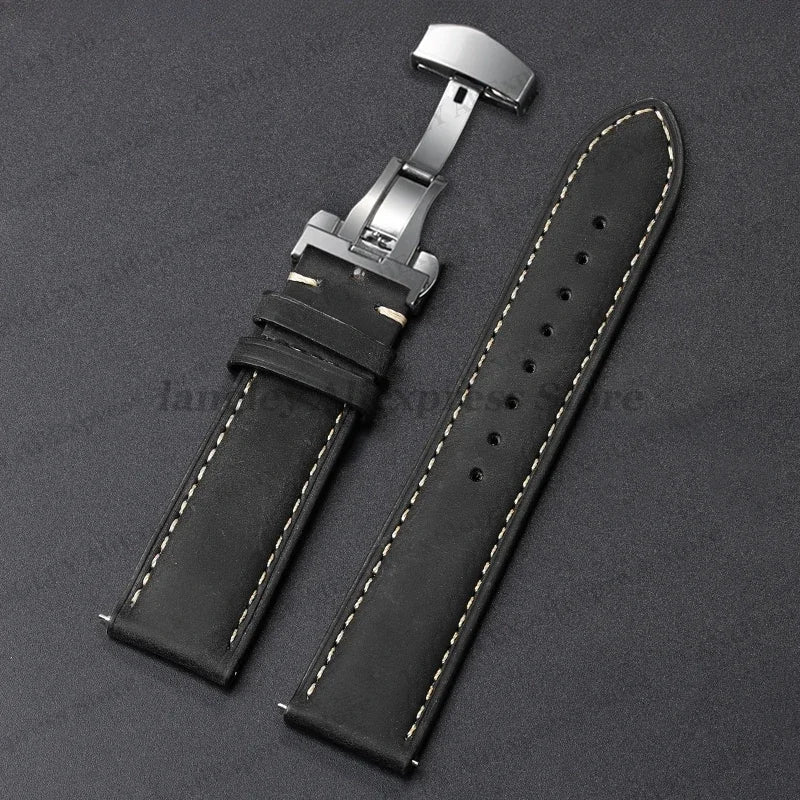 COROS Leather Watch Band Genuine Calfskin Brown Strap Butterfly Clasp