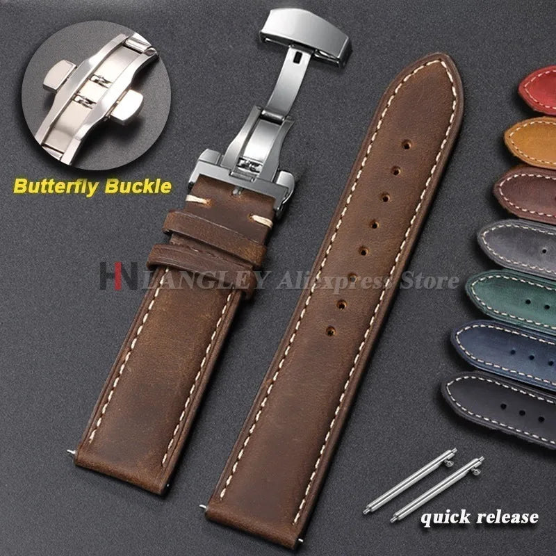 COROS Leather Watch Band Genuine Calfskin Brown Strap Butterfly Clasp