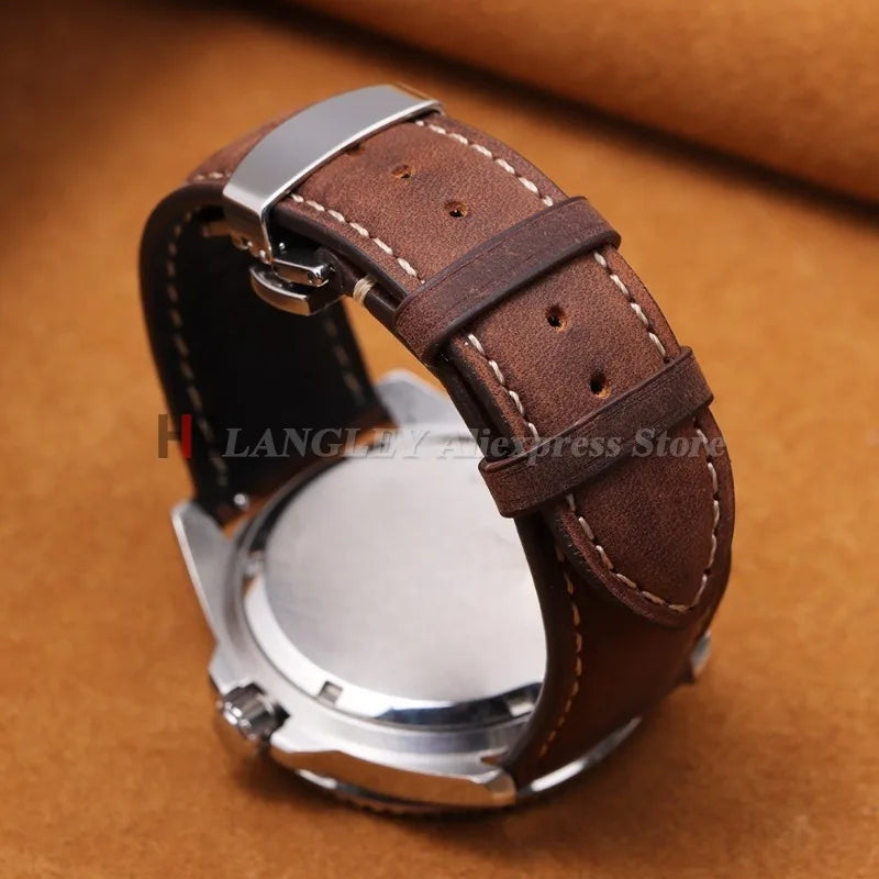 COROS Leather Watch Band Genuine Calfskin Brown Strap Butterfly Clasp