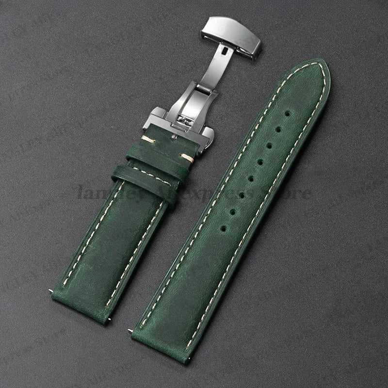 COROS Leather Watch Band Genuine Calfskin Brown Strap Butterfly Clasp