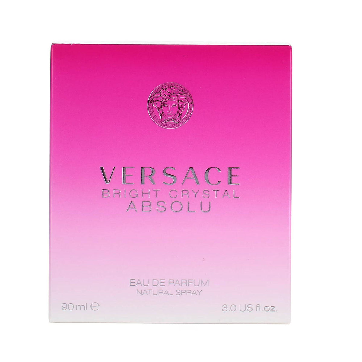 Versace Bright Crystal Absolu women’s 3 oz Eau de Parfum spray, floral fragrance with pink and purple accents, decorative perfume bottle
