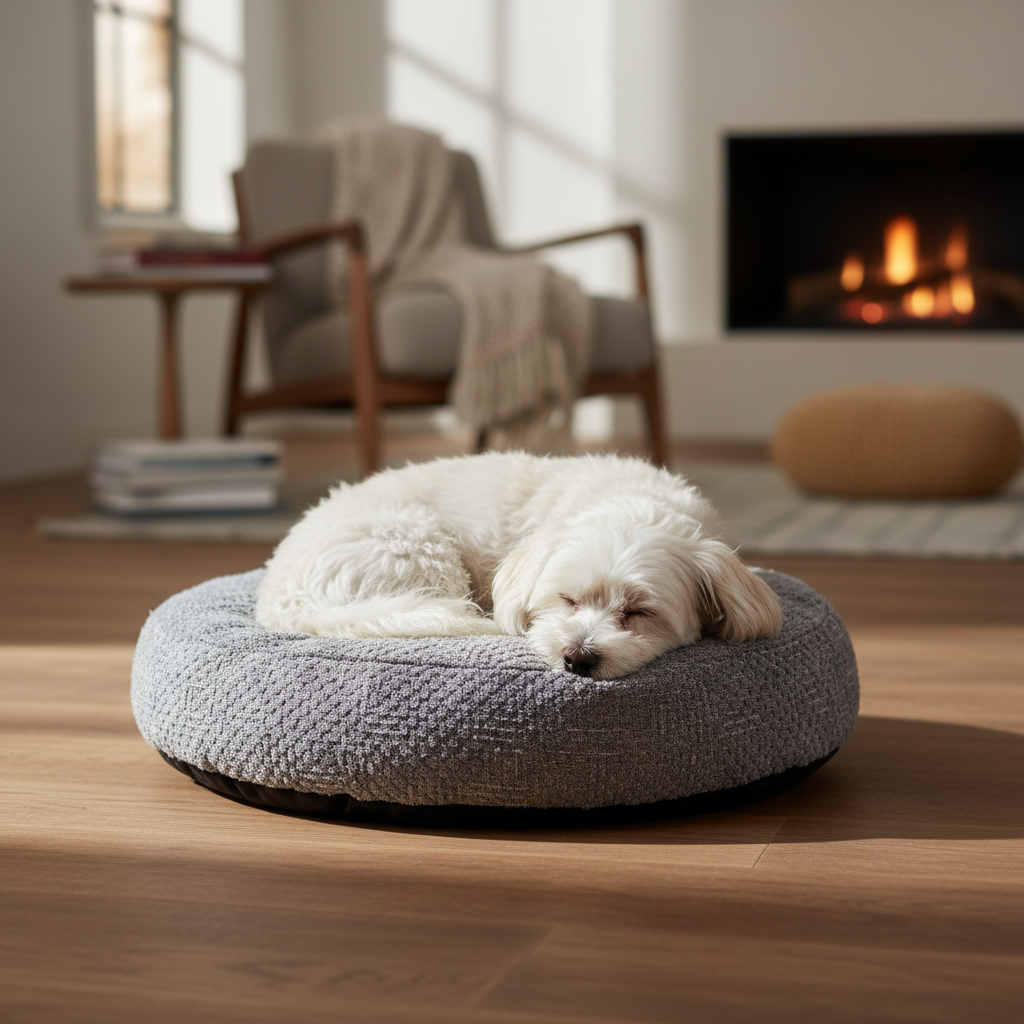 Small dog resting on orthopedic memory foam bed